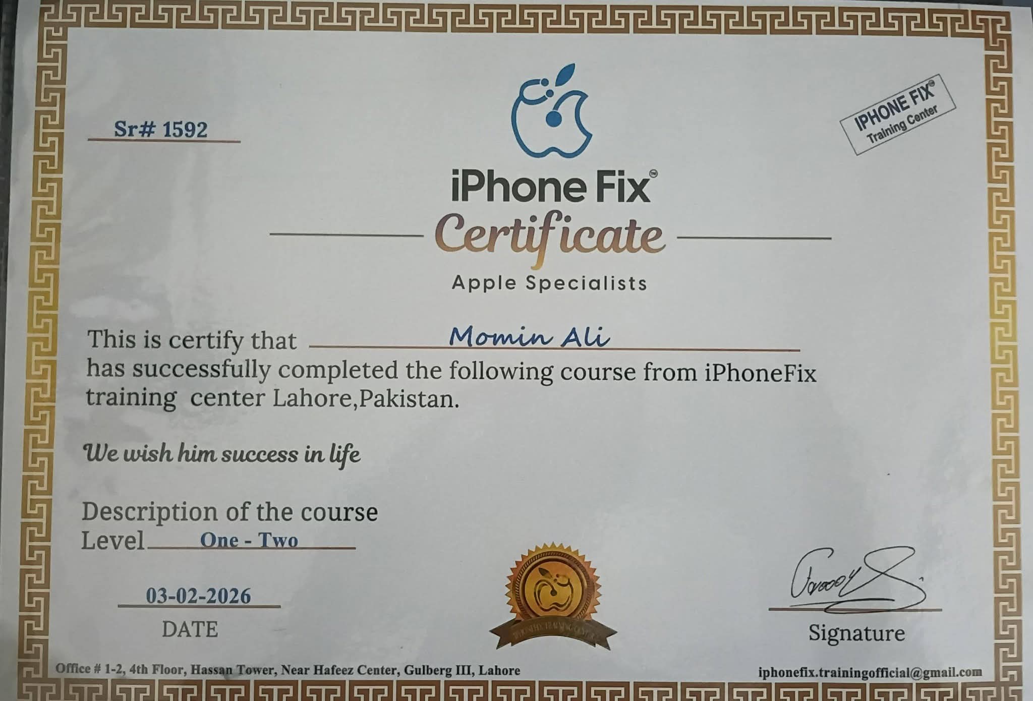 iPhone Fix Certificate — Level 1 & 2